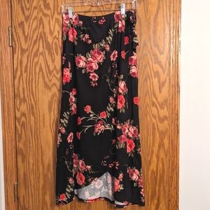 French Grey Floral Faux Wrap Maxi Skirt - size L
